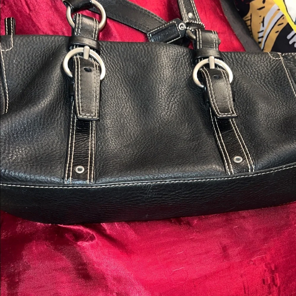Coach Black Leather Shoulder Bag with Buckle Rings - Picture 11 of 16